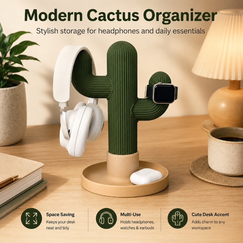 Headphone Stand Desk - Minimalist Cactus Headset Stand Multi Use